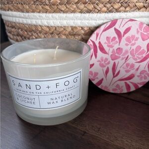 SAND + FOG Coconut & Lychee Candle with Pink Floral Lid